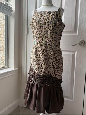 Como Black Leopard Print Sleeveless Dress with Brown Accents